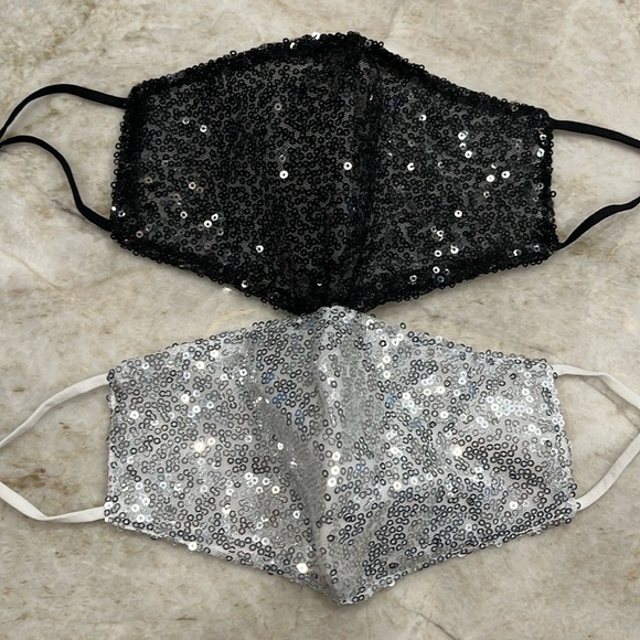 NEW Pair of Sequin Masks | Black, Silver - Picture 2 of 7